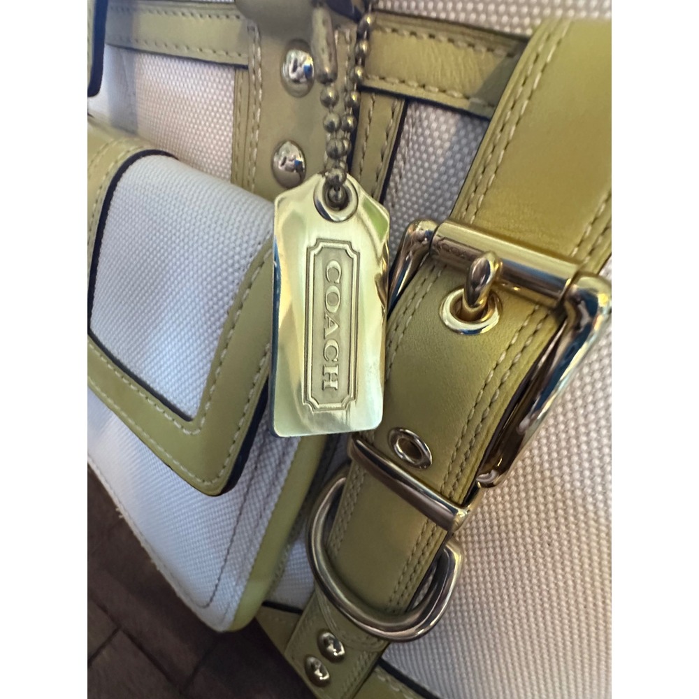 Coach Hampton Miranda 11954 Canvas Leather Satchel Ivory Lime Green Handbag EUC - Picture 13 of 16